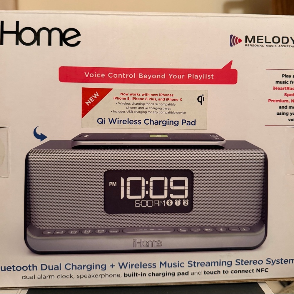 iHome Bluetooth Stereo with Qi Charging and Dual Alarm